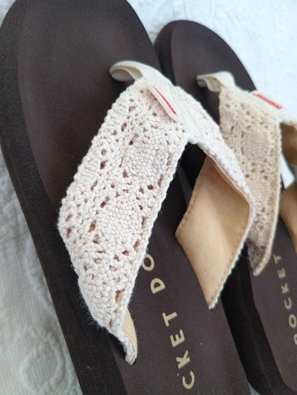 Rocket Dog Cream Crochet Thong Sandals Boho Beach Summer Flats Lace Pretty - Picture 2 of 7